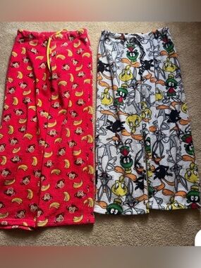 BODY CANDY LOONEY TUNES ~ Pajama Pants ~ Womens TEEN size Small Monkey ~ Fleece